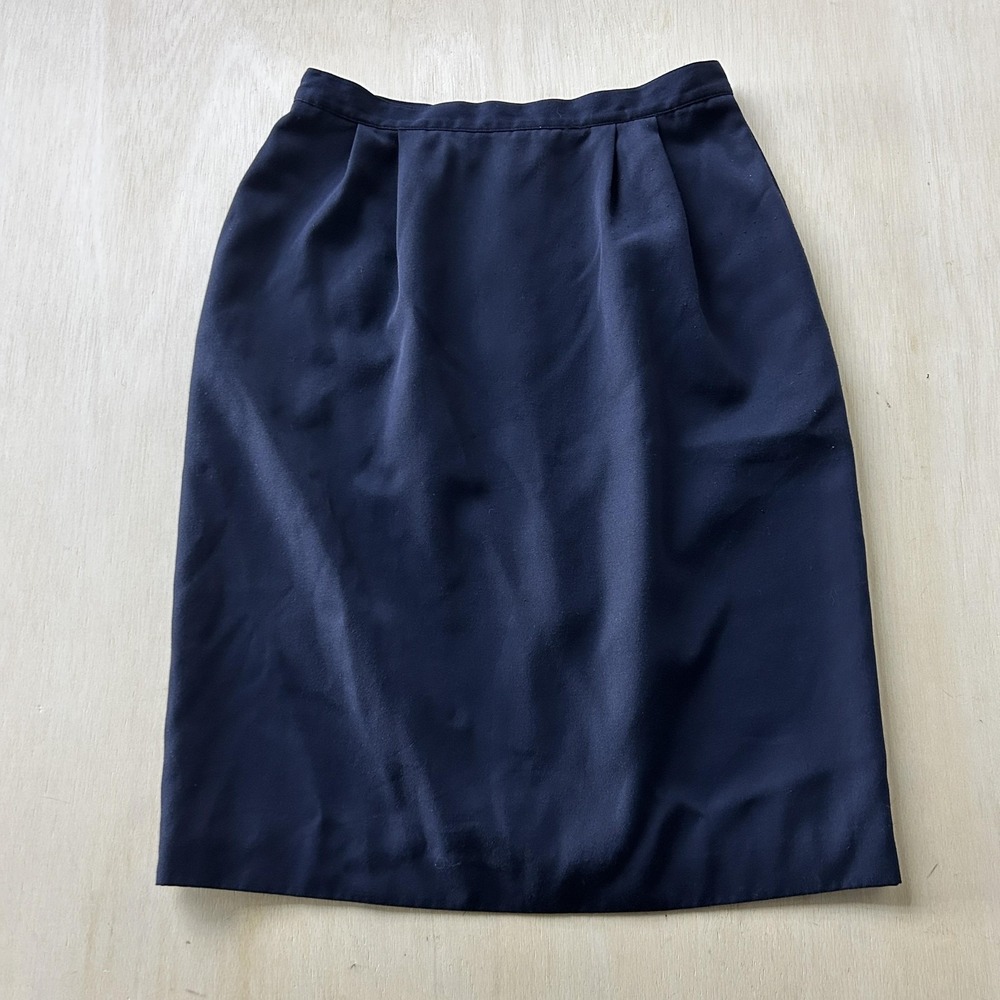 Vintage Blue Skirt Womens 14 Pencil Knee Length Lined Workwear Office Career